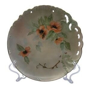 Porcelain Plate Handpainted With Orange Poppy Motif 8" Vintage